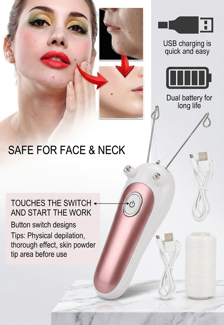Electric Facial Hair Remover for Women – Painless Threading Epilator for Upper Lip, Chin & Fine Facial Hair